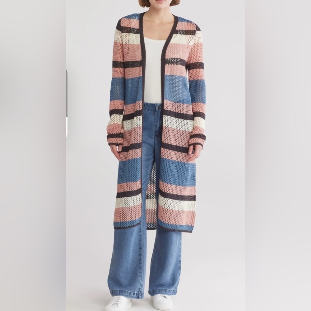 NWT DR2 Stripe Cotton Maxi Sweater Cardigan - Picture 3 of 3